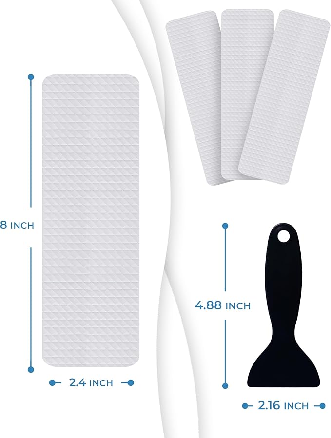 XXL Anti Slip Shower Stickers 12 PCS, Invisible Non-Slip Shower Strips for Adults, Premium Adhesive Bath Tub Stickers (Clear)