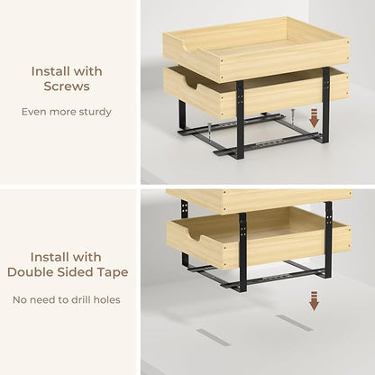 COOLBEBE 2 Tier Pull Out Drawers for Cabinets，17"W x 21"D Double Tier Slide Out Wood Drawer Shelf Organizer, Soft Close Cabinet Pull Out Shelves in Kitchen, Pantry