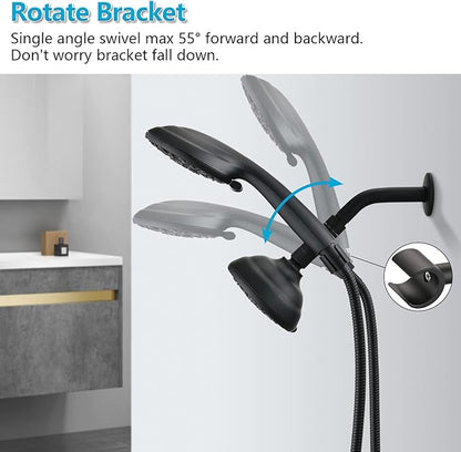 PDPBath Solid Brass Shower Arm 3 Way Shower Diverter Valve for Hand Held Showerhead and Fixed Spray Head, G1/2 Universal Connection - Matte Black