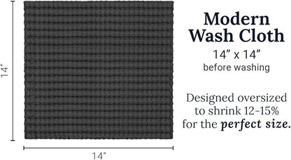 GILDEN TREE Waffle Bath Towels Wash Cloths for Showering, Exfoliating Washcloth Quick Dry Towel, Face Towels for Washing Face Cotton Washcloths Set of 4, Modern Style (Faded Black)