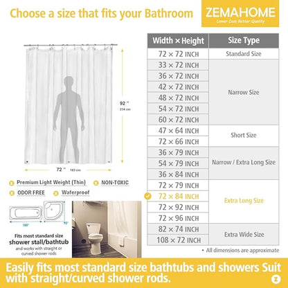 Extra Long Clear Plastic Shower Curtain Liner - Lightweight 72" x 84" Transparent Bathroom Shower Showroom Curtain Liner with Rustproof Metal Gromments and Weighted Magnet