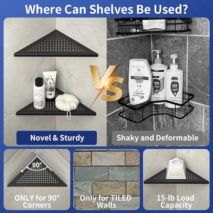 Corner Shower Shelves, 10" Matte Black 304 Stainless Steel Recessed Shelf for Bathroom, Grout in Shelf for Tiled Wall 2 Pack