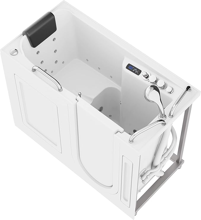 ANZZI Walk In Tub 53" x 27" Right-Drain Bathtub, Air & Whirlpool Massage Jets, Quick Fill with 6‑Setting Handheld Shower, Aromatherapy, Bath Pillow, LED Light | 2753FLWR
