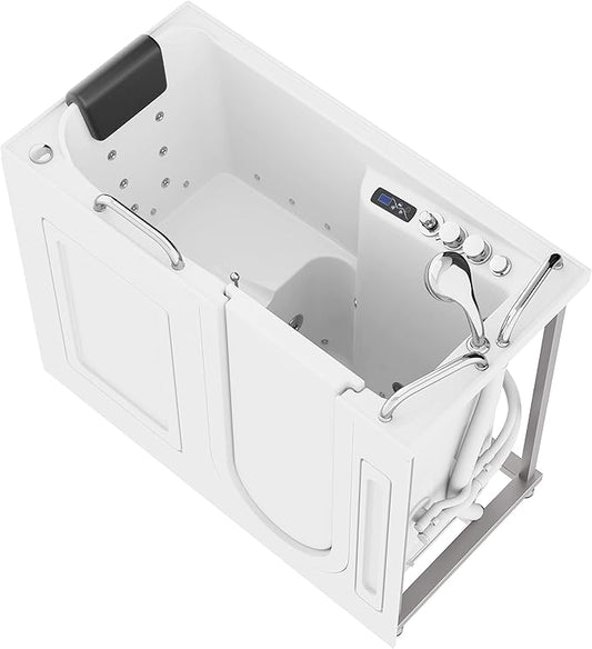 ANZZI Walk In Tub 53" x 27" Right-Drain Bathtub, Air & Whirlpool Massage Jets, Quick Fill with 6‑Setting Handheld Shower, Aromatherapy, Bath Pillow, LED Light | 2753FLWR
