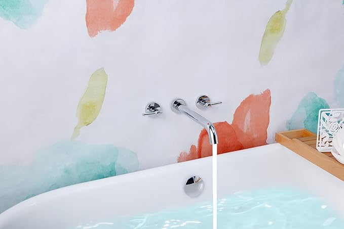 Wall Mount Tub Filler,Two Handle Bathtub Faucet, Extra Long Spout Reach with High Water Flow, Brass Rough in Valve Included,Chrome