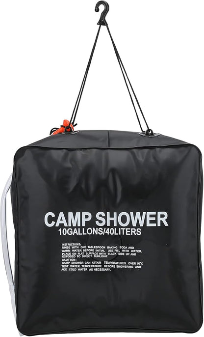 40L Solar Shower Bag, Portable Water Bag with Energy Heated System, Solar Heated Outdoor Camping Shower Bag with Advanced Shower Head, Large Capacity 10 Gallons for Hiking Beach Tr