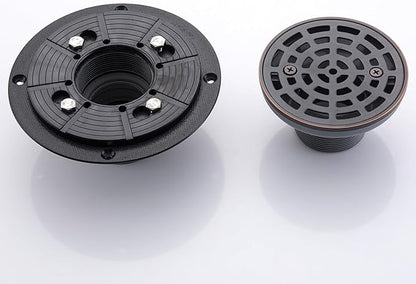 RANDOM Round Shower Drain SUS304 Stainless Steel Oil Rubbed Bronze Shower Drain 4 inch with Adjustable PVC Base Flange,Shower Floor Drain with Removable Cover Grid Grate