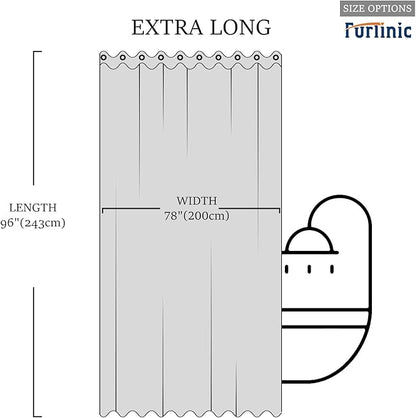 Furlinic Teal Extra Long Shower Curtain No Hooks Needed 96 Length,Waterproof Fabric Shower Curtain Liner,Bathroom Curtains for Hotel with 10 Plastic Split Grommets, Machine Washable,78x96 Inch.