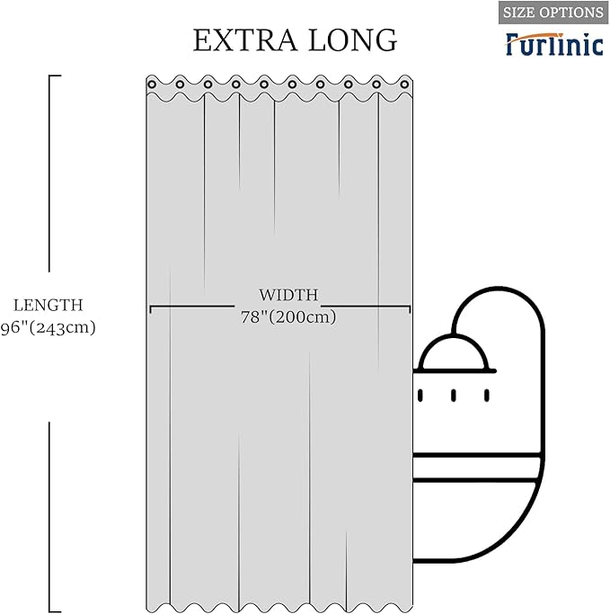 Furlinic No Hook Extra Long Shower Curtain 96 Length,Wahable Fabric Bathroom Curtains with 10 Plastic Built-in Grommets,Hotel Quality Waterproof,Pink,78x96 Inch.