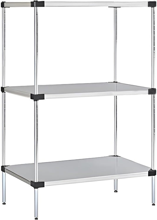 Omega Solid Stainless Steel Shelves, 21" Deep x 42" Wide x 34" High 3 Tier Heavy Duty Solid Shelving Unit for Kitchen Garage Office Restaurant Warehouse 800-lb Per Shelf Weight Capacity