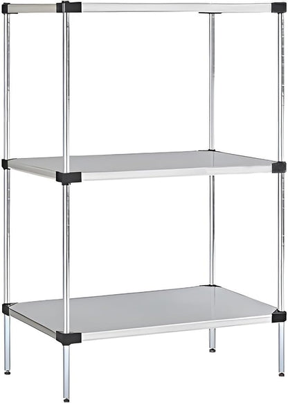Omega Solid Stainless Steel Shelves, 18" Deep x 60" Wide x 34" High 3 Tier Heavy Duty Solid Shelving Unit for Kitchen Garage Office Restaurant Warehouse 800-lb Per Shelf Weight Capacity