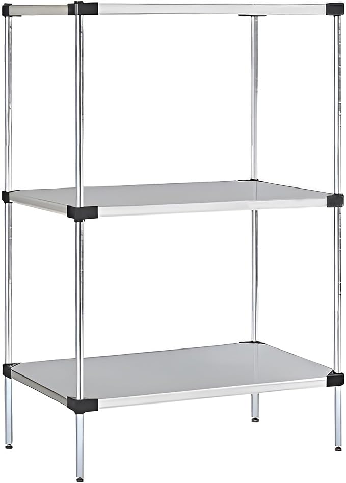 Omega Solid Stainless Steel Shelves, 14" Deep x 36" Wide x 34" High 3 Tier Heavy Duty Solid Shelving Unit for Kitchen Garage Office Restaurant Warehouse 800-lb Per Shelf Weight Capacity
