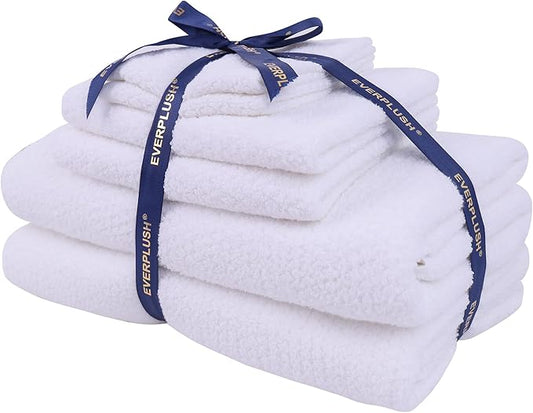 Everplush Diamond Collection 6-Piece Bath Sheet Towel Set, Soft Plush Jacquard Luxury Bath Towels,Highly Absorbent & Fast-Drying Luxury Towels Sets for Bathroom,Shower, or Spa (White, Bath Sheet 6PK)