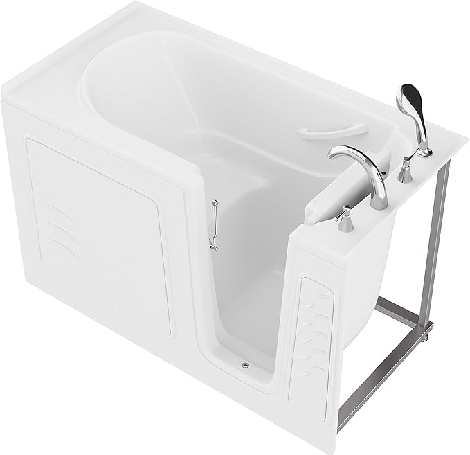 ANZZI Walk-In Soaking Tub 30x60 in Right Drain Quick Fill White – Deep Non-Jetted Bath with ADA Seat, Grab Bar, Slip-Resistant Floor, Quick Fill Faucet & Handheld Shower for Safe Easy Access