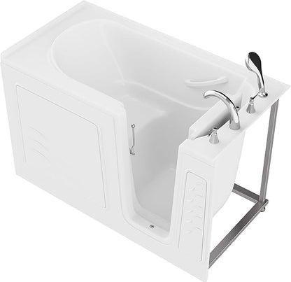 ANZZI Walk-In Soaking Tub 30x60 in Right Drain Quick Fill White – Deep Non-Jetted Bath with ADA Seat, Grab Bar, Slip-Resistant Floor, Quick Fill Faucet & Handheld Shower for Safe Easy Access