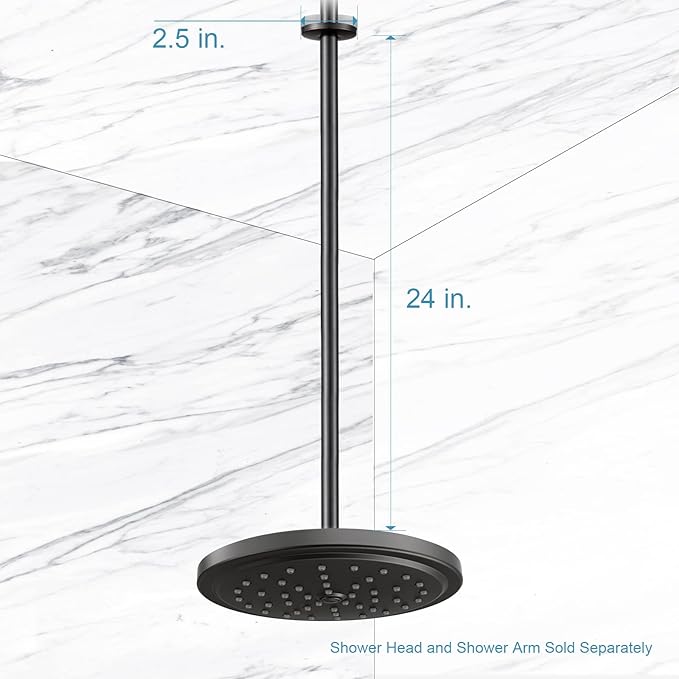 OFFO Shower Arm with Flange, 24 in Oil Rubbed Bronze Ceiling Mount Replacement Rain Shower Head Straight Arm Ceiling-Mounted For Fixed Shower Head & High Pressure Rain