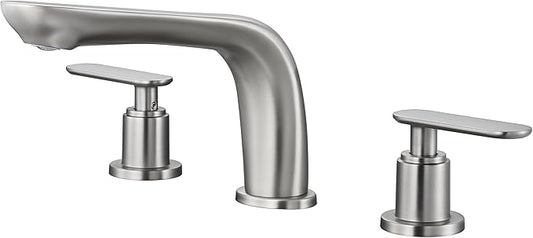 SITGES Classic Bathtub Faucet,2-Handle Brushed Nickel Tub Filler,3-Hole Widespread Roman Tub Faucet,High Flow Deck Mount Bath Tub Faucet with Valve Included