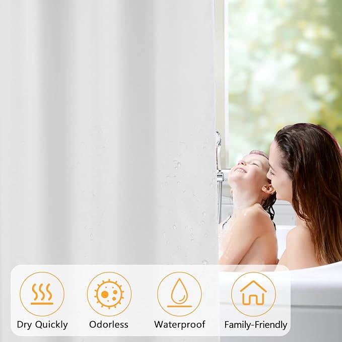 Waterproof Fabric Stall Shower Curtain Liner with 2 Large Magnets, 36 x 72 inch Half Size Cloth Shower Liner Washable, Narrow White Lightweight Bath Curtain for Single Stall