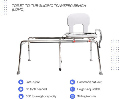 Eagle Health Supplies Toilet-to-Tub Transfer Bench with Cut Out Seat, FSA/HSA Eligible Sliding Shower Chair for Elderly and Disabled, Height Adjustable Shower Seats for Adults Inside Shower, 77963