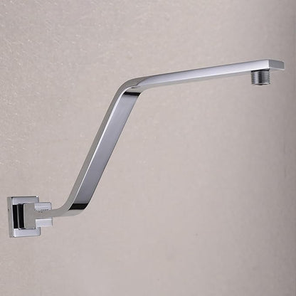 16 Inch S Shape Chrome Shower Head Arm, Square Wall Mounted Shower Arm and Flange Included