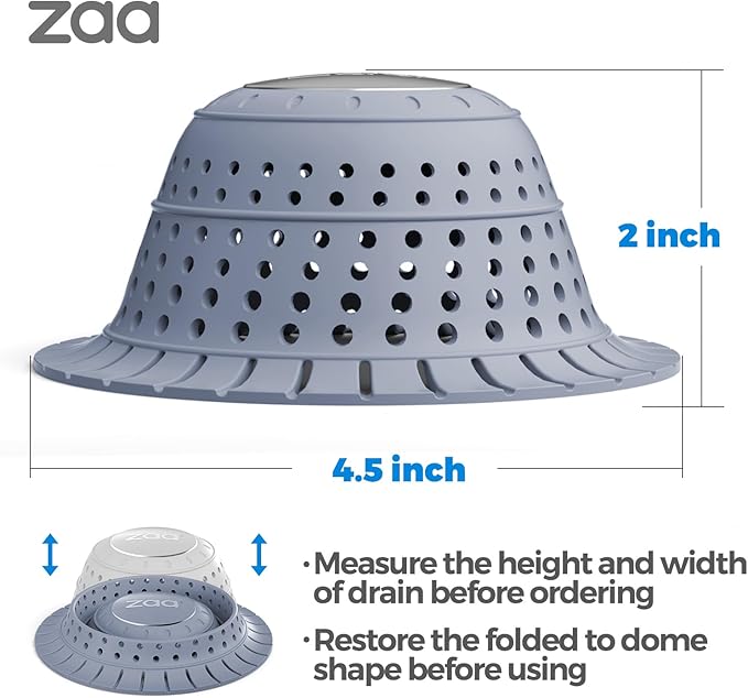 zaa Bathtub Drain Hair Catcher, Premium Silicone Collapsible One Pack Drain Protector for Pop-Up and Regular Drains of Shower, Bathtub, Tub, Bathroom, Sink, Light Blue