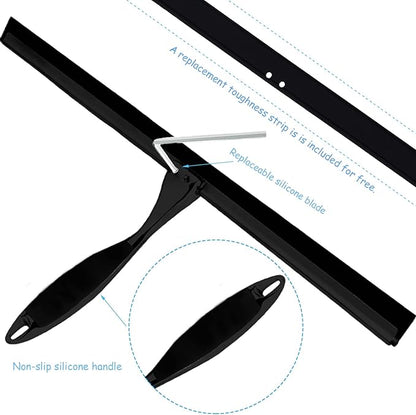 Shower Squeegee for Glass Doors, 14 Inches Bathroom Squeegee with Spare Silicone Blade, Shower Door Hook and Adhesive Hook, Stainless Steel Bathroom Squeegee for Mirror Window (14in-Black-1 Pack)