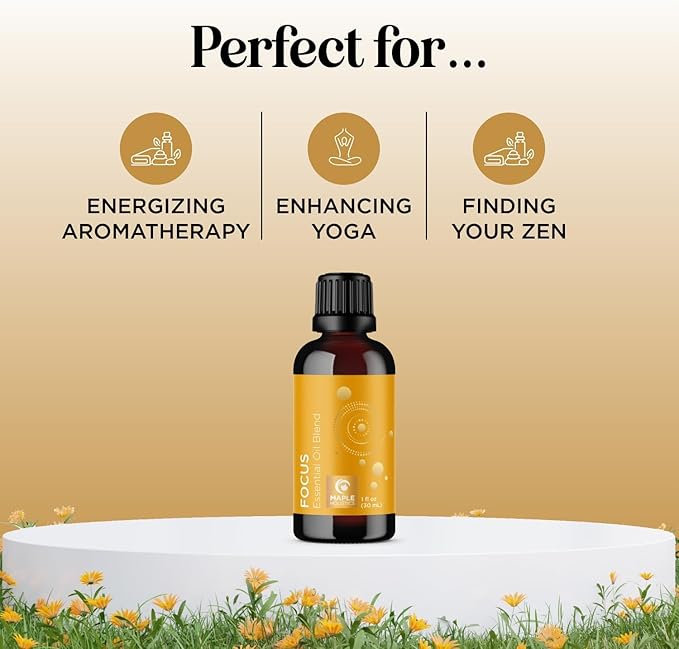 Focus Essential Oil Blend for Diffusers - Aromatherapy Essential Oils Blend for Home and Travel Energy Focus and Attention Support with Grapefruit Bergamot Peppermint and Eucalyptus (1 Fl Oz)
