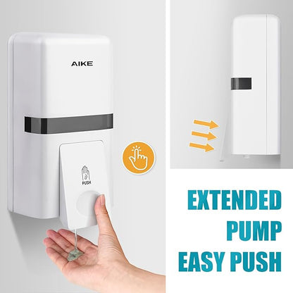 AIKE Wall Mount Liquid Soap Dispenser, 27oz Large Capacity with Extended Pump for Commercial Bathrooms,AK1008(White)