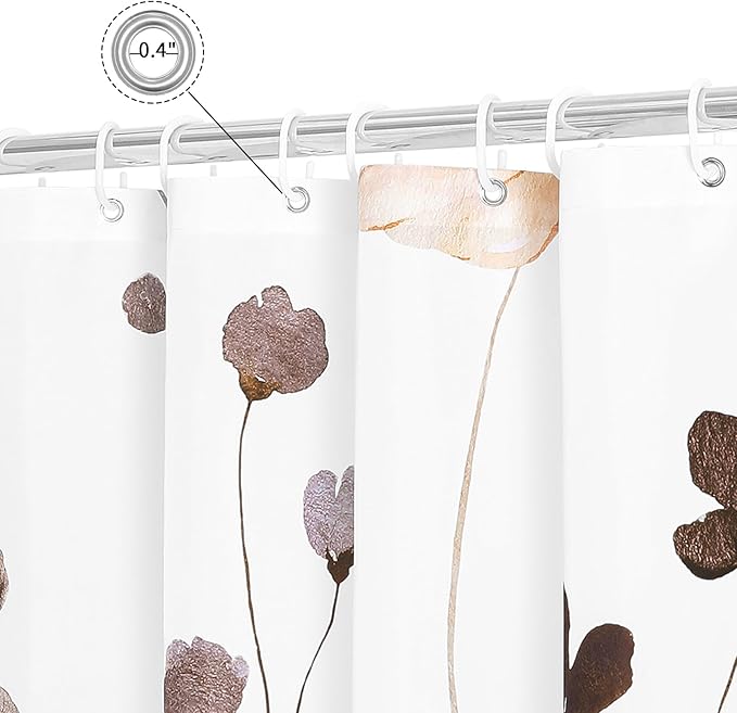 Gibelle Small Stall Shower Curtain 36 x 72, Narrow Half Watercolor Floral Fabric Shower Curtain, Brown Beige Flower Decorative Bathroom Shower Curtain Set