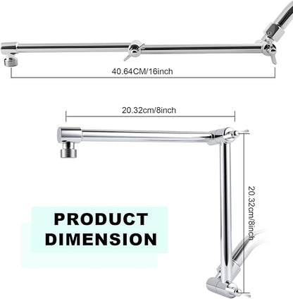 Shower Head Extension Arm, 16 Inch Solid Brass Adjustable Extender with Lock Joint, Height & Angle Adjustable Shower Arm for Rainfall or Fixed Shower Head, G1/2 Connector (Chrome)