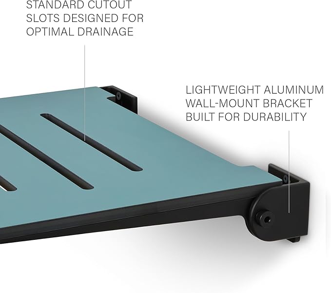 18 inch Silhouette Slimline Folding Wall Mount Shower Bench Seat, Teal Seat with Matte Black Frame