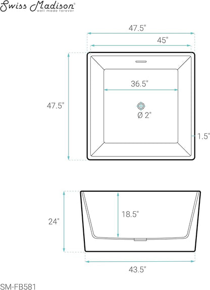 Voltaire 47" Square Freestanding Bathtub