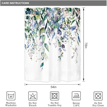 Riyidecor Extra Long Navy Eucalyptus Shower Curtain for Bathroom Decor 54Wx78H Eucalyptus Plants Leaves Botanical Leaf Floral Art Printed Fabric Polyester Waterproof 12 Pack Plastic