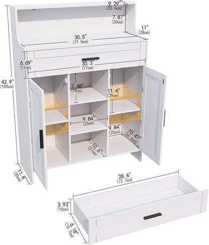 Storage Cabinet with Doors and Drawers, Kitchen Storage Cabinet with 1 Large Drawer,2 Doors,and 2 Adjustable Shelves,for Bathroom/Kitchen/Living Room/Entrance Hall (White)
