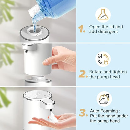 Automatic Foaming Soap Dispenser - Hand Free Pump Touchless Soap Dispenser Electric Dispenser with 380ml, USB Rechargeable 4levels Adjustable Dispenser for Bathroom Kitchen
