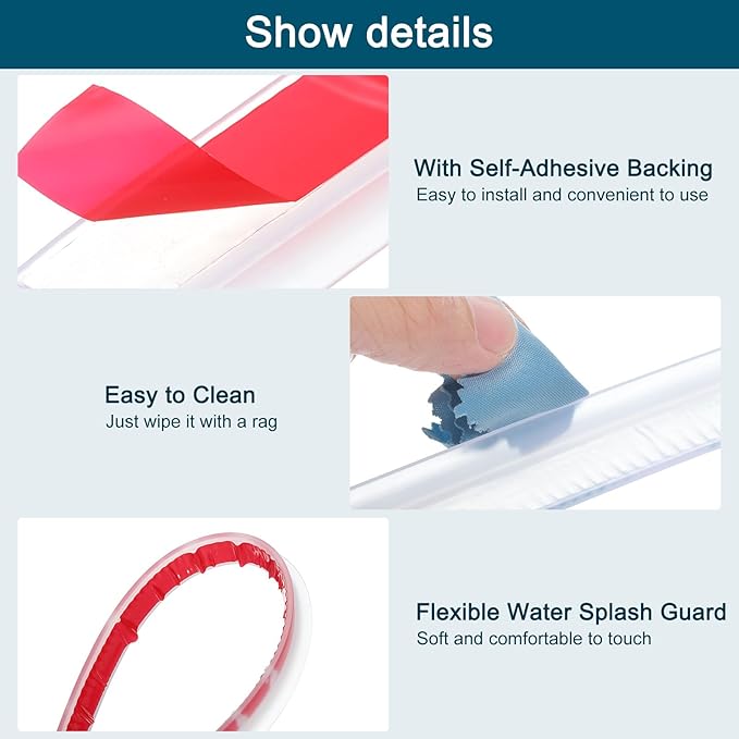 uxcell 59 Inch Collapsible Shower Barrier Stopper Water Splash Guard Blocker 59"Lx0.8"Wx0.5"H for Bathroom Kitchen Wet and Dry Separation, Clear