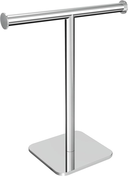 RUACQ T-Shape Hand Towel Holder Stand, Weighted Base Towel Rack, Countertop Towel Holder for Bathroom, 304 Stainless Steel, Heavy Duty (Chrome)