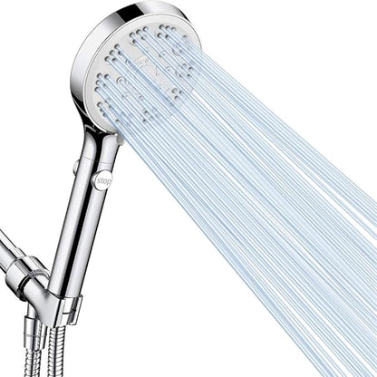 High Pressure Shower Head with ON/Off Pause Switch Button, 5 Mode Handheld Shower Head with Hose and Adjustable Bracket, Chrome, Easy to Wash Hair, Kid Bath, Pet Bath