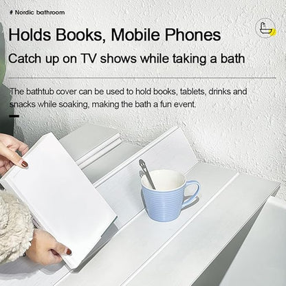 Adjustable Foldable Dust-Proof Bathtub Cover White,Waterproof Shutter Bathtub Tray & Laptop Desk 2 in 1 Fits Most Tubs,Modern Bath Tub Racks for Home (102x103CM(40"x40.55"), 0.47in Thick)