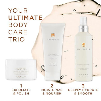 Zents Luminous Cashmere Body Oil (Travel Size - Mandarin Fragrance) | Moisturizing Body Oil with Vitamin E & Organic Coconut Oil | Softens & Smooths Skin | 1 fl oz | TSA Approved