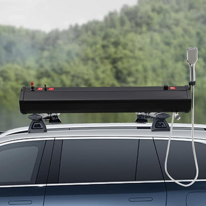 TFCFL 7.93 Gallon Roof Rack Mount Road Shower, High Pressure Outdoor Camping Shower with Long Hose, Portable Camping Solar Shower for Camping, Hiking, Beach, Pet & Gear Cleaning, Black