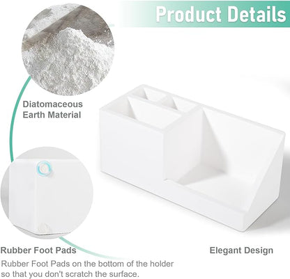 Diatomite Toothbrush Holders for Bathrooms, Quick Dry Electric Tooth Brush and Toothpaste Organizer Bathroom Accessories for Countertop, Vanity, Sink - White