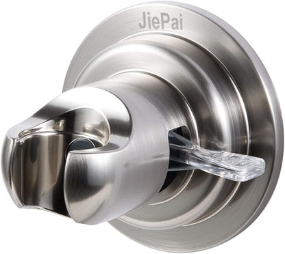 JiePai Suction Cup Shower Head Holder, Adhesive Suction Handheld Shower Head Holder Bracket,Removable Wall Mount Head Holder for Bathroom,Brushed Nickel