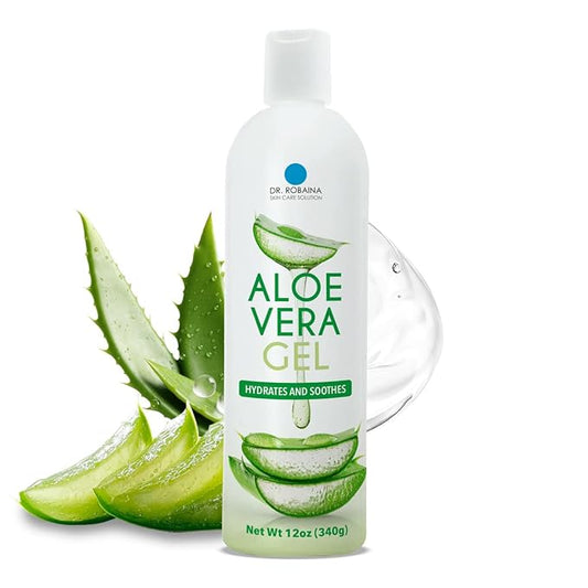 Dr. Robaina Natural Aloe Vera Gel with Emu Oil – Hydrating & Soothing Daily Skin Care for Dry Skin, Sun-Exposed Comfort & Irritation Relief – Non-Greasy, Quick-Absorbing – 12 oz | Made in USA