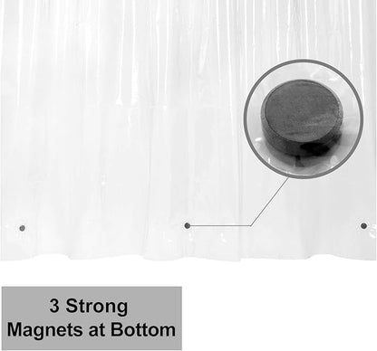 BAROSSA Design 54 inch Wide Stall Shower Curtain Liner with 3 Magnets - PEVA, Waterproof, PVC Free, Metal Grommets, Clear, 54x72