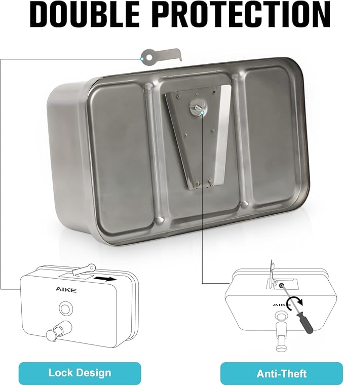 AIKE AK1005 Commercial Soap Dispenser – 37oz Capacity, Polished Stainless Steel Surface Mount