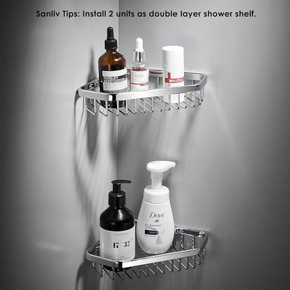 Corner Shower Caddy Basket,Shampoo Holder for Shower Wall,Inside Shower Shelf Bathroom Organizer,Solid Brass Material in Polished Chrome