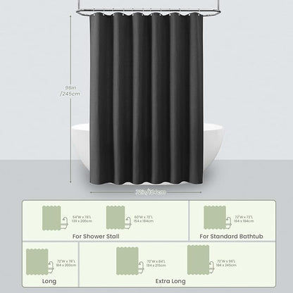 Inhousolu Fabric Shower Curtain Waffle Weave, 230 GSM Heavy Duty, Weighted Hem, 14 Metal Hooks, Water Repellent, Machine Washable, Hotel Spa Luxury Bath Curtain Set, 72 x 96 Inch, Black