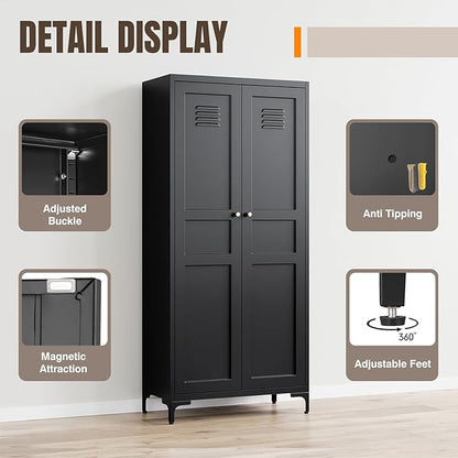 Yizosh Metal Pantry Cabinet,Tall Kitchen Pantry Storage Cabinet with Doors and Adjustable Shelves - 61" Black Cupboard Cabinet for Kitchen, Living Room,Dining Room,Home