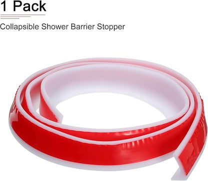 39"x0.8"x0.5" (LxWxH) Collapsible Shower Barrier Stopper - 1 Pack - Good for Bathroom Kitchen - L Shape Water Splash Guard Blocker - White